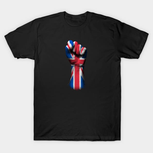 Flag of United Kingdom on a Raised Clenched Fist T-Shirt by jeffbartels